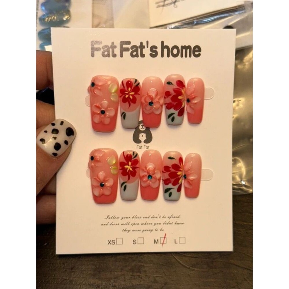 3D Floral Square Press On Nails Size Medium